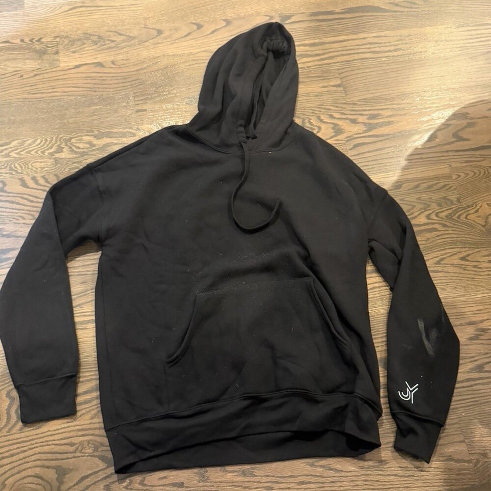 Bella+Canvas Pullover Hoodie Unisex M Black Green Smiley Back Graphic